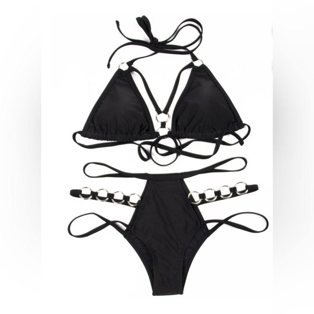 #S28 - Black Sexy Thong String Bikini Swimsuits - Medium